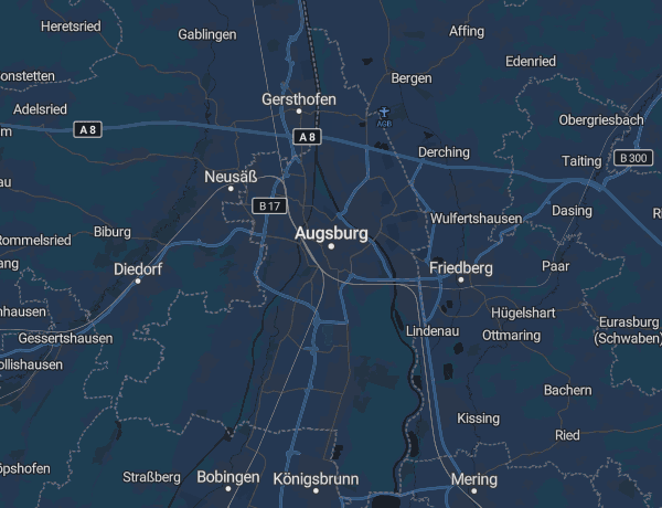 Karte von Augsburg mit Stadt, Gersthofen und Königsbrunn