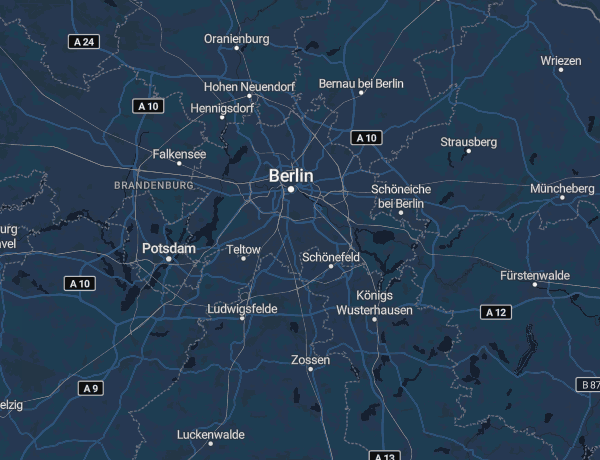 Karte des Berliner Umlands in Brandenburg mit Potsdam, Oranienburg, Königs Wusterhausen und Strausberg