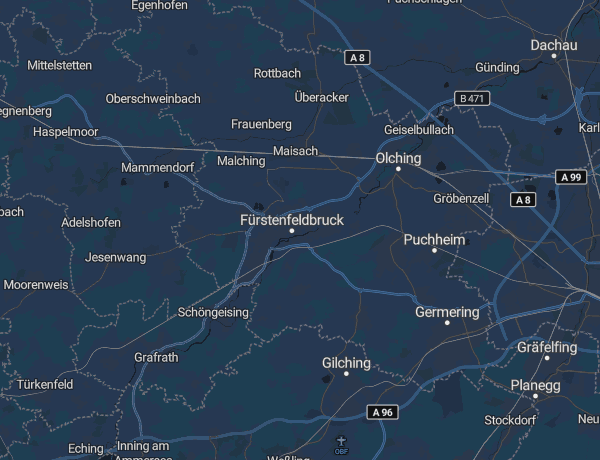 Karte des Landkreises Fürstenfeldbruck mit Germering, Olching, Puchheim und Gröbenzell