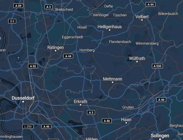 Karte des Kreises Mettmann mit Ratingen, Hilden und Langenfeld