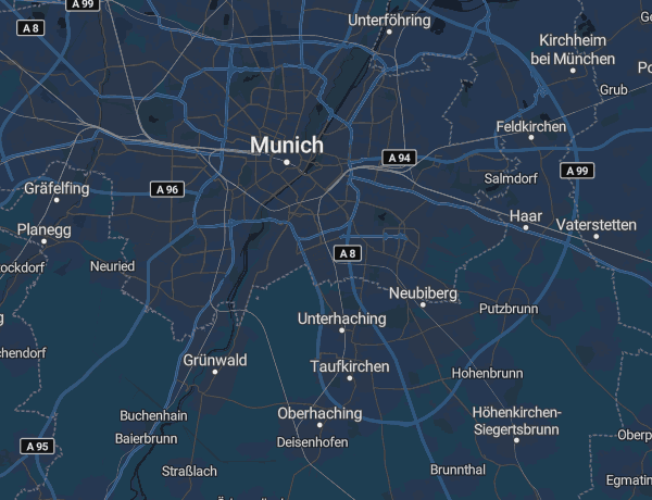 Karte des Landkreises München mit Unterhaching, Ottobrunn, Haar, Ismaning und Garching