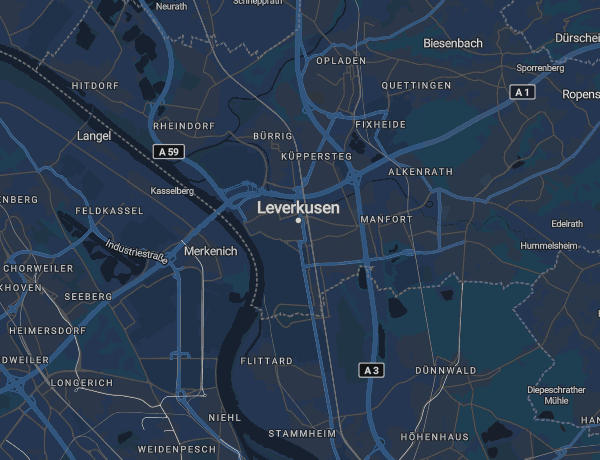 Karte von Leverkusen am Rhein