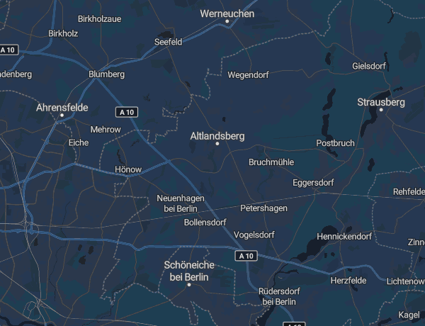Karte des Landkreises Märkisch-Oderland mit Strausberg, Neuenhagen und Hoppegarten