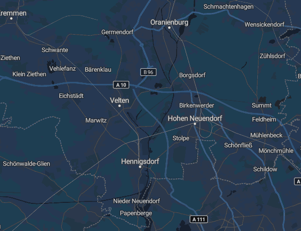 Karte des Landkreises Oberhavel mit Oranienburg und Hennigsdorf