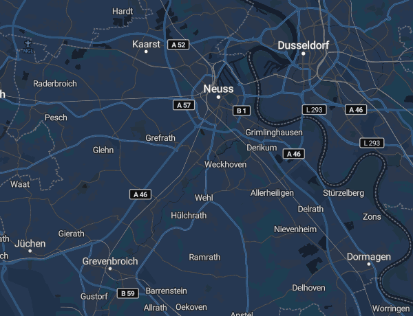 Karte des Rhein-Kreises Neuss mit Neuss, Kaarst und Meerbusch