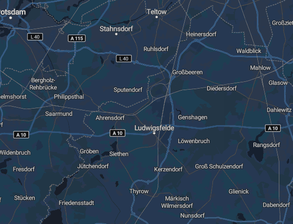Karte des Landkreises Teltow-Fläming mit Ludwigsfelde und Blankenfelde-Mahlow